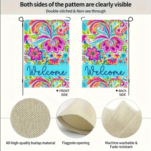 Charming Double-Sided Floral Welcome Garden Flag - 18x12 Inch, Durable Linen NIP - Picture 4 of 5
